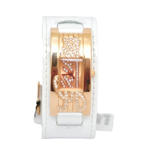 Guess Women\'s Crystals Rectangular Analog Watch White Leather Band W10257L1 Nwt main image 4